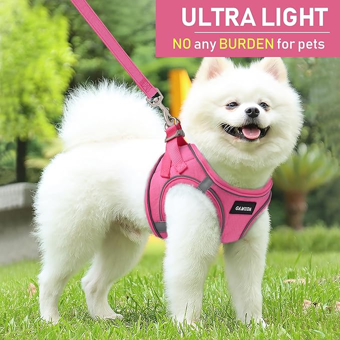 GAMUDA Small Pet Harness Collar and Leash Set, Step in No Chock No Pull Linen Fabric Soft Mesh Dog Vest Harnesses Reflective for Dogs Puppy Cats Kitten Rabbit (Pink, S) GAMUDACollarsCollection