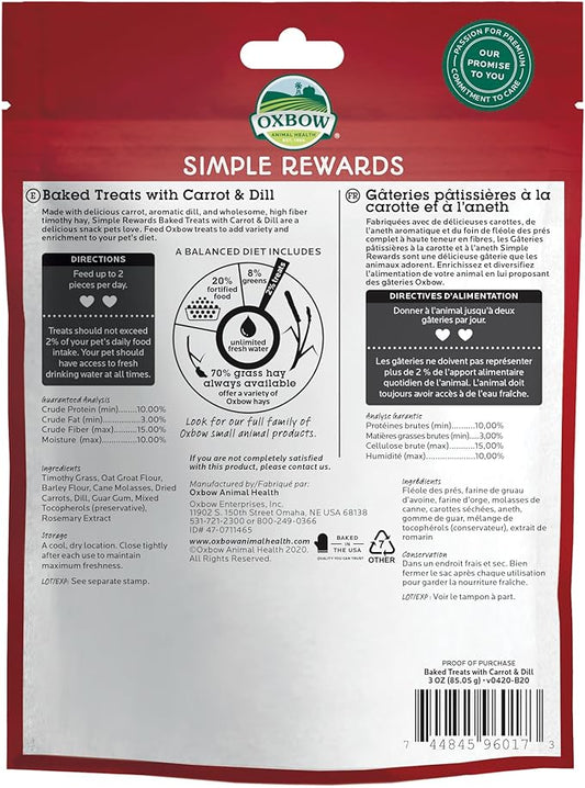 Oxbow Simple Rewards Baked Treats with Carrot, Dill, and Hay for Rabbits, Guinea Pigs, Chinchillas, and Small Pets, 3 Ounce (Pack of 1) OxbowAnimalHealth