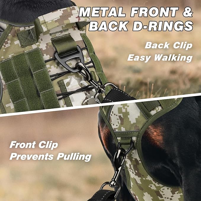 WINGOIN Tactical Dog Harness for Large Dogs, Heavy Duty No Pull Dog Harness with Handle, Adjustable Reflective Military K9 German Shepherd Big Dog Vest for Training, Walking, Hiking, Green Camo (L) WINGOIN