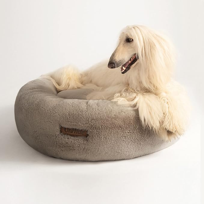 UnHide Floof Pet Bed - XL (40"x14") - Extra Soft Dog Bed - Removable Faux Fur Cover - Machine Washable - Helps Ease Pet Anxiety & Provides The Perfect Sleep, Taupe Ducky - PAWPICO