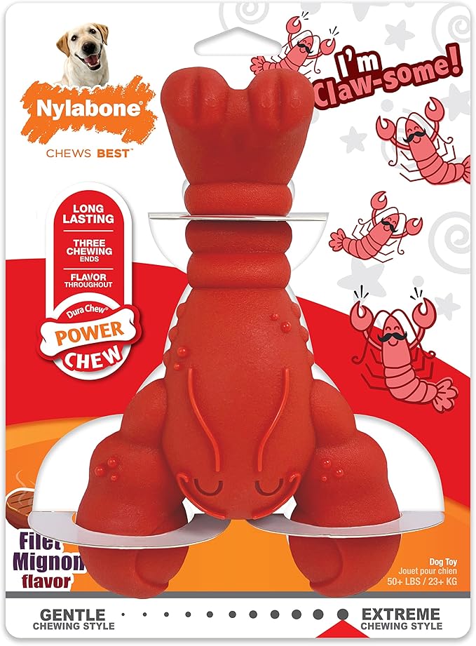 Nylabone Power Chew Lobster Dog Chew Toy, Cute Dog Toys for Aggressive Chewers, Filet Mignon Flavor, X-Large/Souper (1 Count) - PAWPICO