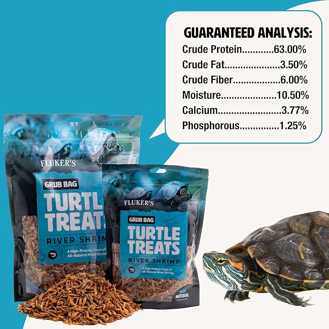 Fluker's Grub Bag Turtle Treats, High Protein Freeze Dried River Shrimp, For Aquatic Turtles, Amphibians, and Reptiles, 12 oz Flukers