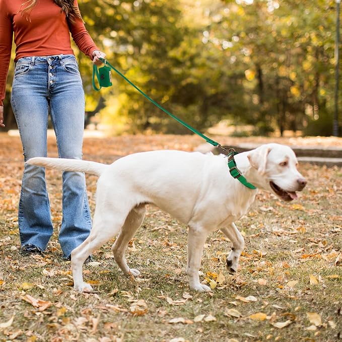 Wisedog Dog Collar and Leash Set Combo: Adjustable Durable Pet Collars with Dog Leashes for Small Medium Large Dogs,includes One Bonus of Poop Bag Holder (M, Deep Green) WisedogPetSupplies