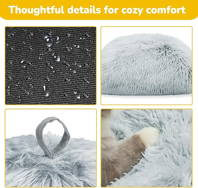CATISM Cat Bed, Cat Cave for Indoor Cats, Soft Cat Dome, Self-Warming 2 in 1 Foldable Pet Cat House with Washable Cushioned Pillow Calming Fluffy Dog Beds for Small Dogs with Anti-Slip Bottom Gray - PAWPICO