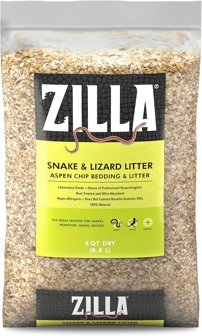 Zilla Snake and Lizard Litter Substrate, Made with Aspen Chips, Ultra Absorbent Bedding, Easy to Clean, 8 Quarts Zilla