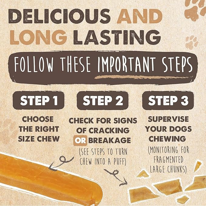 Mighty Paw Yak Cheese Chews for Dogs | All-Natural Long Lasting Pet Treats. Odorless and Great for Oral Health. Limited-Ingredient Chews for Puppies & Power-Chewers (Large, 8 Pack) - PAWPICO
