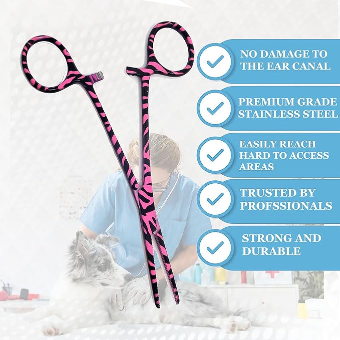 Dog Pet Ear/Nose Hair Puller Grooming Hemostat Locking Forceps Pliers, 5.5" (14cm), Straight (Pink Swirls) A2Z+SCILAB