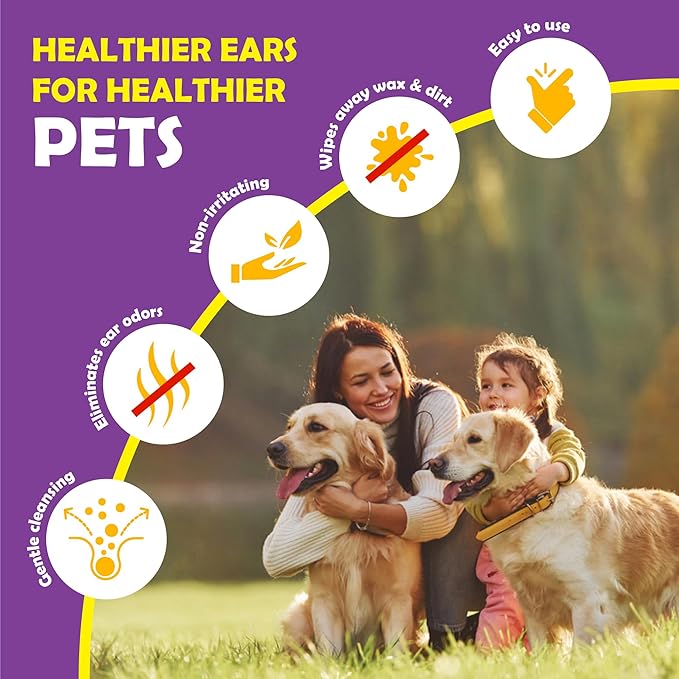 Flintstone Dog Ear Cleaner Finger Wipes – Ultra Big Dog Ear Wipes Gently Clean Ear Wax, Dirt - Ear Wipes for Dogs & Cats Soothes Ear Itching - Mild Coconut Scent - 60 Count Flintstone