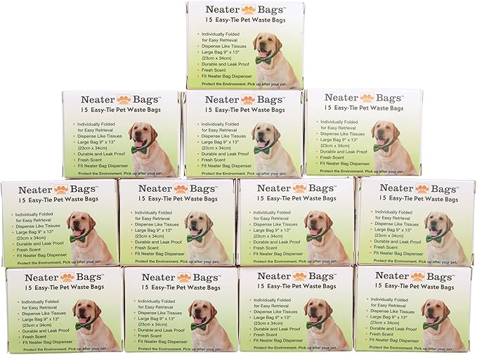 Neater Pet Brands Neater Bags - Dog Waste Poop Bags - Dispense One at a Time Like Tissues - No Rolls to Fuss With - Easy-Tie Handles (180 Bags)… - PAWPICO