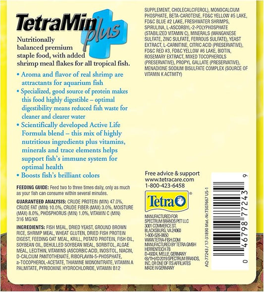 TetraMin Plus Tropical Flakes, Cleaner and Clearer Water Formula 7.06 Ounce (Pack of 1) Tetra