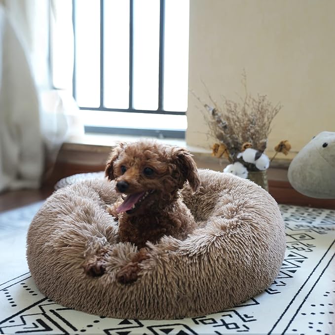 Tiny Dog Bed Fluffy Puppy Bed Washable Donut Anti Slip 15 Inches - PAWPICO