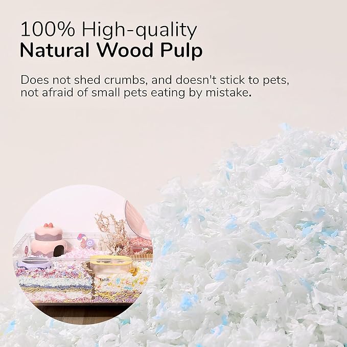 Dust-Free Soft Natural Paper Hamster Bedding with Odor Control, Strong Absorption, for Hamster, Guinea Pig, Rabbit, Chinchilla, Rat, Mice, Small Animal (White+Green), 36 Liters Tafit