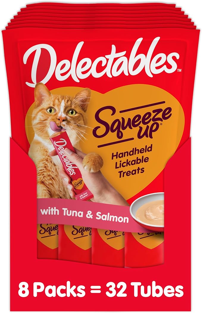 Hartz Delectables Squeeze Up Interactive Lickable Wet Cat Treats for Adult & Senior Cats, Tuna & Salmon, 4 Count(Pack of 8) Hartz