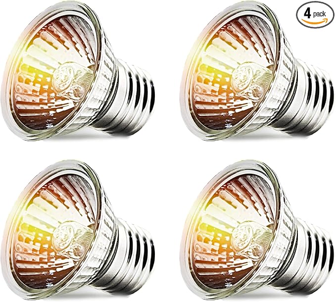 CALPALMY 4-Pack 50W UVA+UVB Bulbs | Heat and Light for Reptiles and Amphibian Tanks, Terrariums and Cages | Works with Various Lamp Fixtures CalPalmy