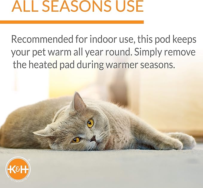 K&H Pet Products Thermo-Kitty Mod Dream Pod Heated Cat Bed for Large Cats, Indoor Heated Cat Cave, Thermal Cat Mat Hideaway for Small or Large Cats and Kittens 22 Inches Green/Black - PAWPICO