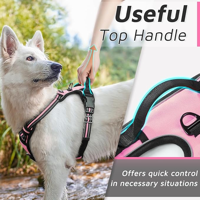 Eagloo Dog Harness Medium Sized Dog, No Pull Service Vest with Reflective Strips and Control Handle, Adjustable and Comfortable for Easy Walking, No Choke Pet Harness with 2 Metal Rings, Pink, M GoExplorewithEagloo