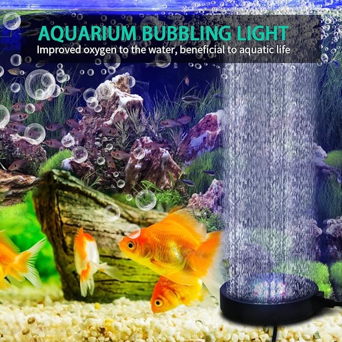 Number-one Aquarium Bubble Light LED Fish Tank Bubbler Light, Remote Controlled Aquariums Air Stone Disk Lamp with 16 Color Changing, 4 Lighting Effects for Fish Tanks and Fish Ponds PAWPICO