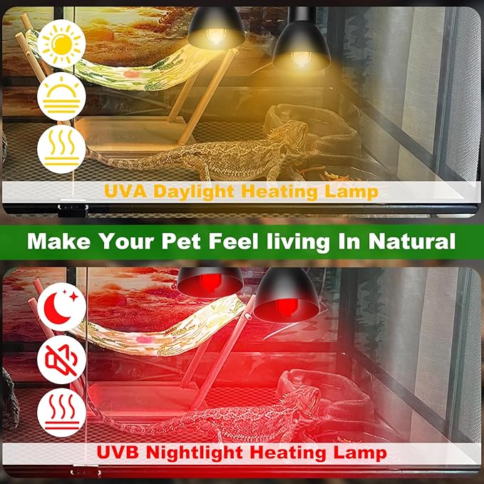 Heat Lamp for Reptile,UVA UVB Light for Turtle,Bearded Dragon Basking Light Bulbs,Dimmable 360°Gooseneck UV Heating Lamp W/ G9 Mini Halogen Bulbs 60W (White*2,Red*2) for Tortoise/Snake/Lizard JaenmsaHalogenLighting