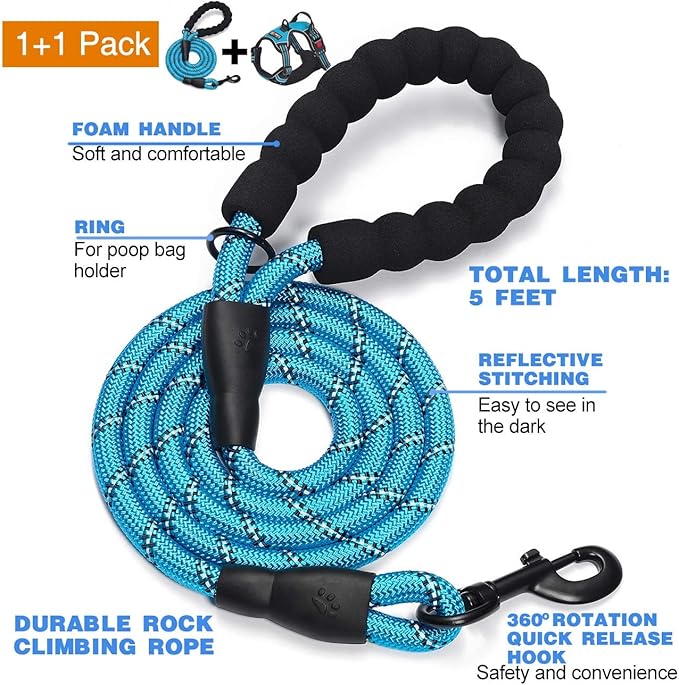 tobeDRI No Pull Dog Harness Adjustable Reflective Oxford Easy Control Medium Large Dog Harness with A Free Heavy Duty 5ft Dog Leash - PAWPICO