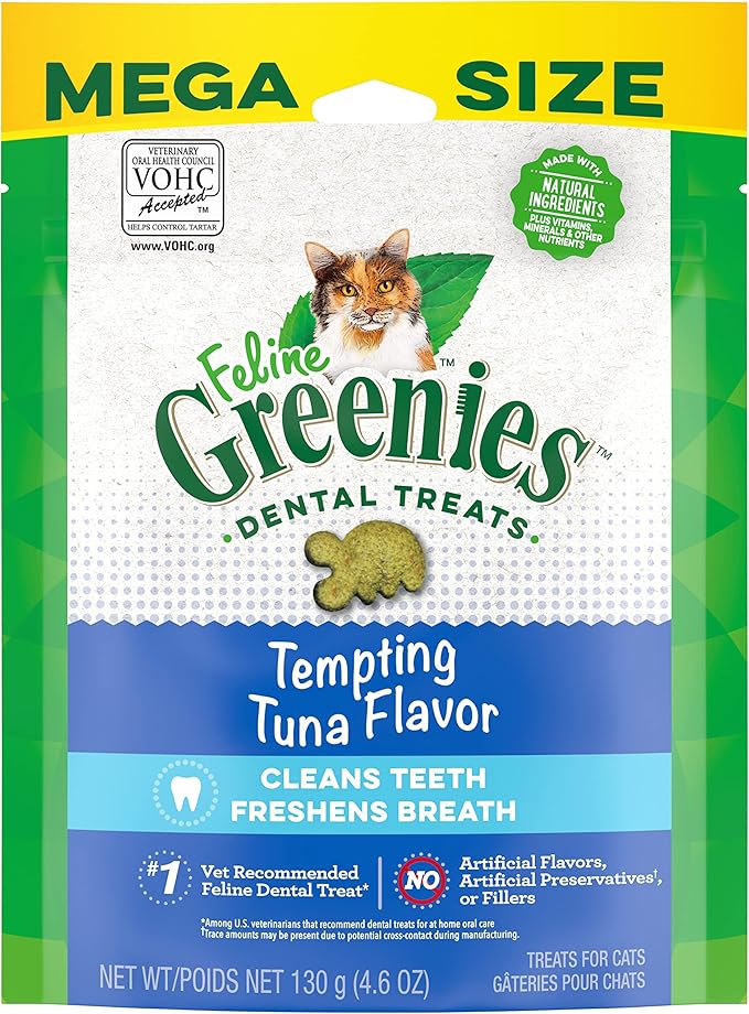Greenies Feline Adult Natural Dental Care Cat Treats, Tempting Tuna Flavor, 4.6 oz. Pouch GREENIES
