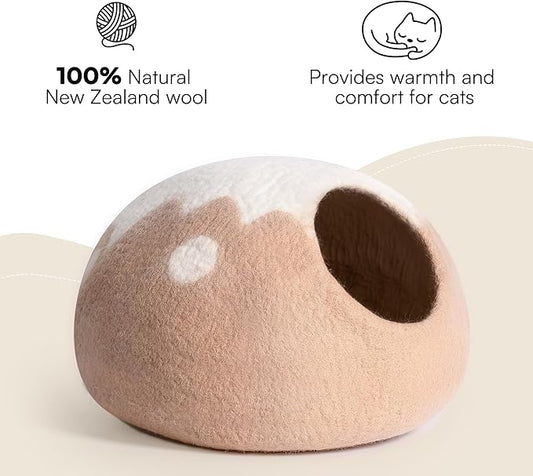 Cat Cave Bed -Handmade Wool Cat Bed Cave, Cat Bed Cat House, Felt Cat Caves for Indoor Cats and Kittens - PAWPICO