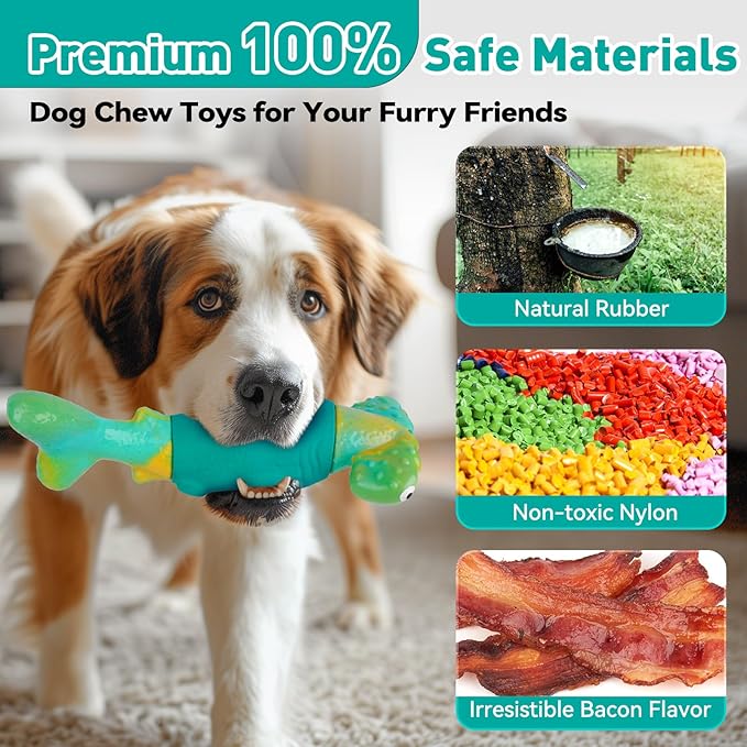 Dog Toys for Aggressive Chewers, Interactive Dog Chew Toys for Large Dogs, Indestructible Squeaky Dog Toys to Keep Them Busy, Tough Dog Toys for Medium/Large Breed Dogs (Green) - PAWPICO