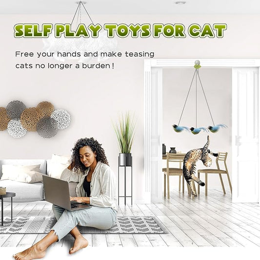 LEWISER Cat Toys Chirp Chickadee, Interactive Cat Feather Toys, Retractable Cat Teaser Toy, Hanging Toys for Indoor Cats Exercise, Kitten Kitty Fun Mental Physical Toys, Blue (1 Pack) - PAWPICO