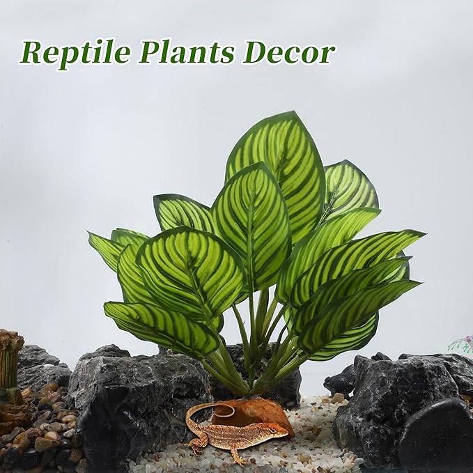 Reptile Plants Decoration, Reptile Plants for Terrarium Decor, Reptile Artificial Plant, Amphibian Habitat Decor Suitable for Reptiles Lizards Geckos, 8.66"x2.13"x10.63", Green CAPASTEC