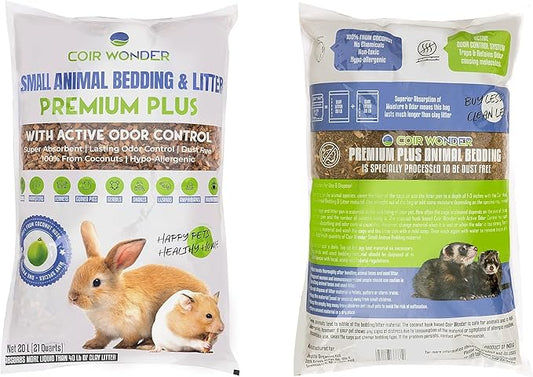 Small Animal Bedding & Litter - 20 Liter - with Activated Charcoal Odor Control - Coco Chip Substrate for Rabbit, Hamster - Reptile Terrarium for Snakes, Dragon Lizards & Turtle, Tortoise CoirWonder