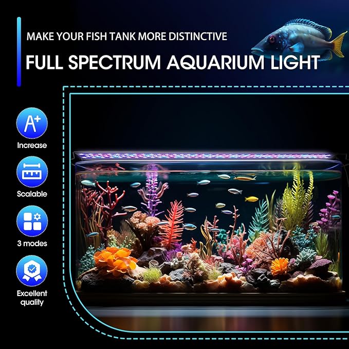 Zingbabu Fish Tank Lights, 40W RGBW Full Spectrum Aquarium Lights with Timer and Color Lights Modes, Adjustable Brightness Fish Lamp and Extendable Bracket for 48-55 Inch Aquarium ProfessionalPhotographyLight