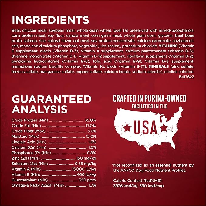 Purina ONE Natural High Protein Dry Dog Food Dry True Instinct with Real Beef and Salmon With Bone Broth and Added Vitamins, Minerals and Nutrients - (Pack of 4) 3.8 lb. Bags - PAWPICO