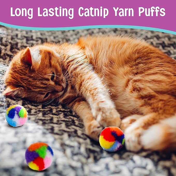 Ethical SPOT Kitty Yarn Puffs Colorful Woolen Yarn Cat Toy Contains Catnip 1.5" Pack of 4 Pet - PAWPICO