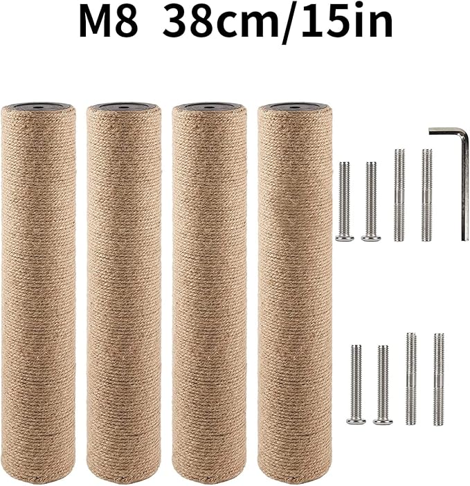 BNOSDM 4 Pcs M8 15”x2.75” Cat Tree Scratching Post Replacement Parts for Indoor Cats Tower Rope Scratch Poles Refill Jute Pole Part for Refurbishment Hemp Gray - PAWPICO
