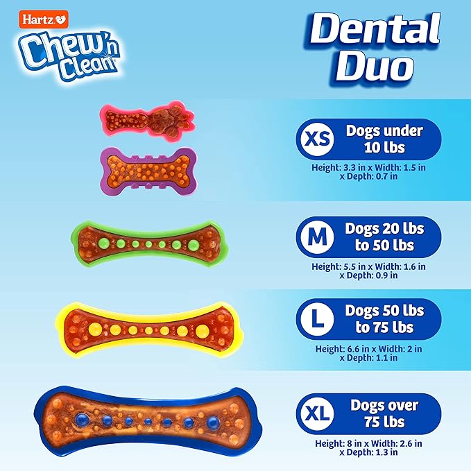 Hartz Chew 'n Clean Dental Duo Dog Treat & Chew Toy, Color Varies, Medium, 3 Pack - PAWPICO
