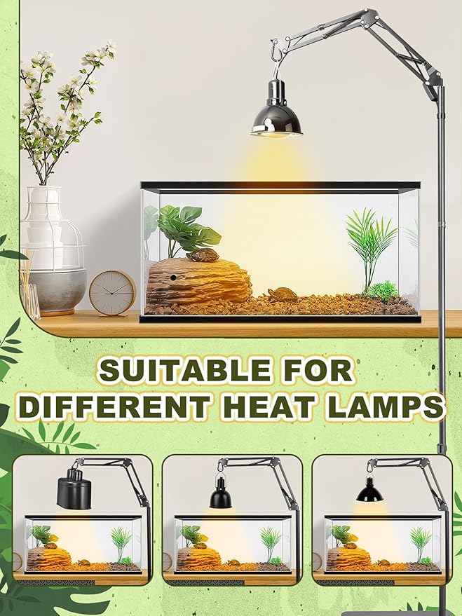 Reptile Lamp Stand, Heat Lamp Stand (15.7 to 74.3 inch) with Adjustable 360° Swing Arm for Terrarium, Reptile Heat Lamp Stand for Bearded Dragons, Turtles, and Chameleons (Black) BESTSHOP