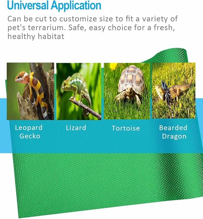 Bearded Dragon Tank Accessories, Reptile Terrarium Liner Substrate for Leopard Gecko, Snake, Lizard and Tortoise, Non-adhesive Reptile Carpet Bedding for Reptile Tank, Green Duedusto