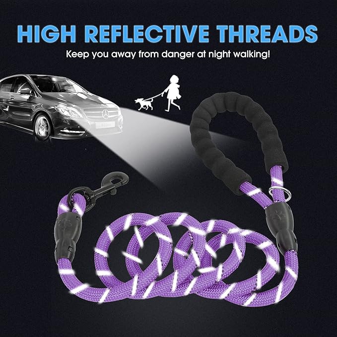 BAAPET 2/4/5/6 FT Dog Leash with Comfortable Padded Handle and Highly Reflective Threads for Small Medium and Large Dogs (4FT-1/2'', Purple) - PAWPICO