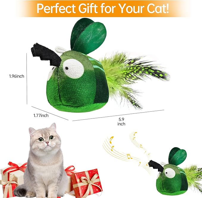 Chirping Cat Toys Hanging Cat Feather Toy - Catnip Interactive Cat Toys for Indoor Cats - Automatic Cat Toy for Cat Exercise & Kicker to Self Play (Green Pangpang) - PAWPICO