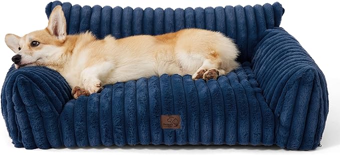 Bedsure Cute Dog Couch for Pets - Fluffy Dog Sofa with Premium Soft Corduroy Fleece, Dog Couch Bed with Washable Cover, Supportive Dog Sofa Bed for Medium Large Dogs, 36inch, Night Blue - PAWPICO