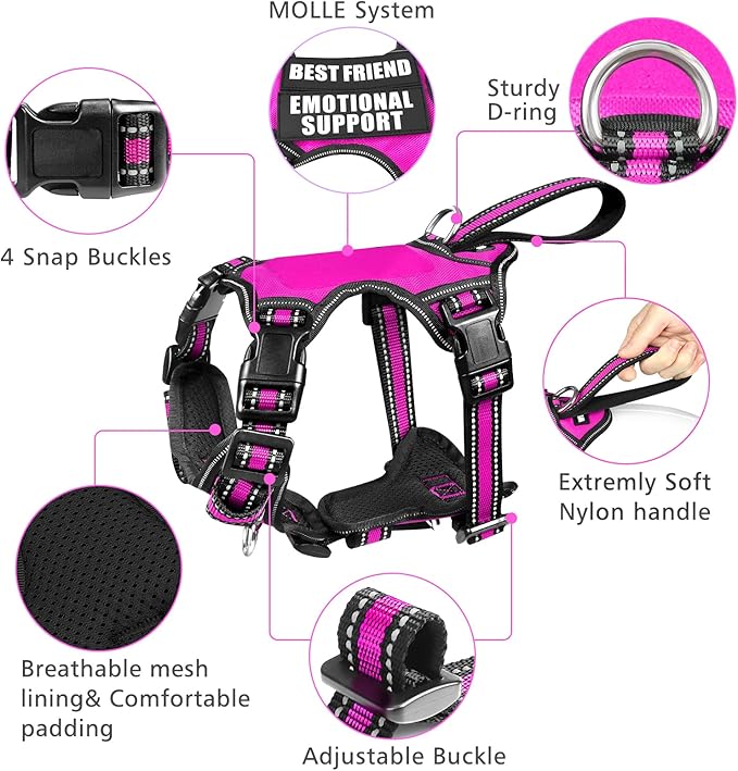 WINSEE Pet Harness Collar and Leash Set, All-in-one Reflective Dog Harness No Pull with Adjustable Buckles for Puppies, Small, Medium, Large, and Extra-Large Dogs (Large, Rosy) WINSEE