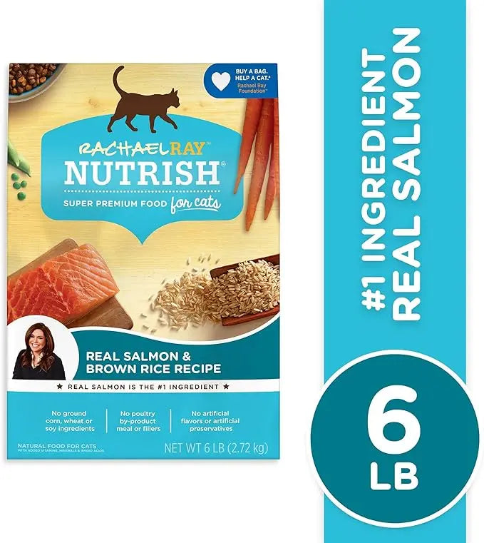 Nutrish Rachael Ray Premium Natural Dry Cat Food with Added Vitamins, Minerals & Other Nutrients, Real Salmon & Brown Rice Recipe, 6 Pound Bag - PAWPICO