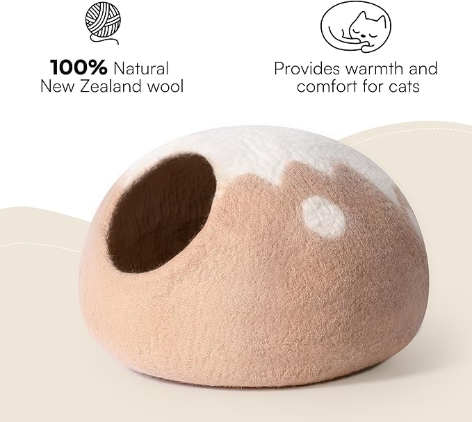 Cat Cave Bed -Handmade Wool Cat Bed Cave, Cat Bed Cat House, Felt Cat Caves for Indoor Cats and Kittens - PAWPICO
