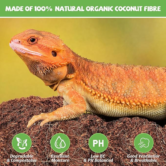 Riare 10LBS Natural Coconut Fiber Substrate for Reptile- Premium Compressed Coconut Husk Terrarium Bedding for Reptile, Tortoise, Frogs, Snakes, Hermit Crabs, Burrowing Animals Riare