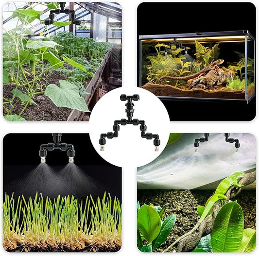 Reptile Terrarium Misting Nozzle 360 Degree Adjustable Reptile Fogger Mist Sprinkler, Dual-Head Black Misting Spray Nozzles for Aquarium Rainforest ExplorewithPassion