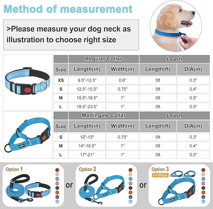 haapaw 2 Packs Martingale Dog Collar with Quick Release Buckle Reflective Dog Training Collars for Small Medium Large Dogs haapaw