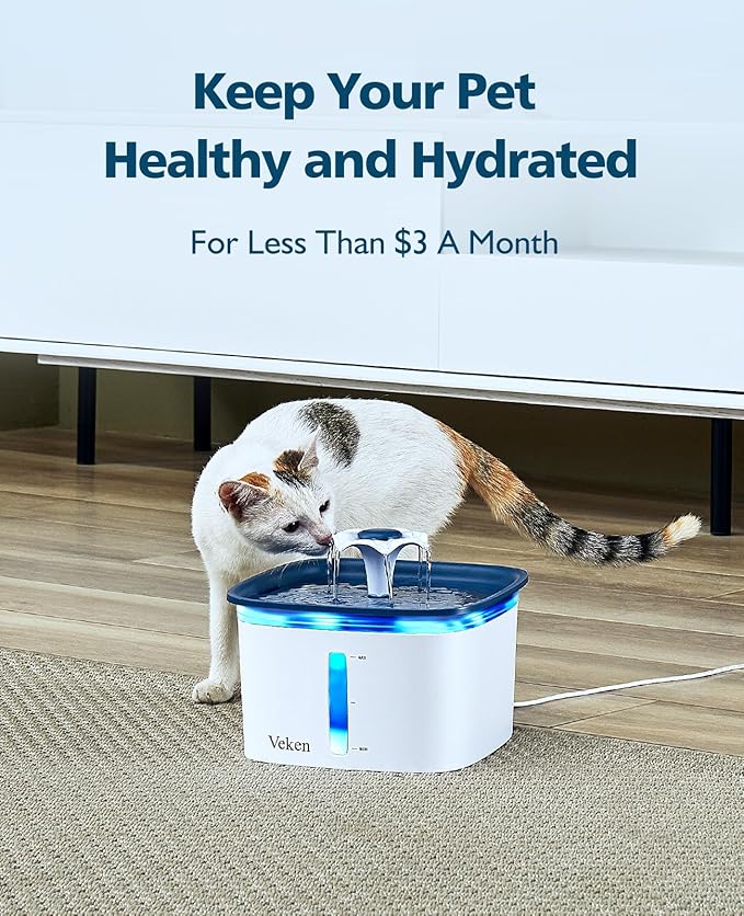 Veken Cat Water Fountain Filter, Classic 8 Pack Replacement Filters & 8 Pack Replacement Pre-Filter Sponges for 67oz, 95oz, 135oz Automatic Pet Fountain Dog Water Dispenser - PAWPICO