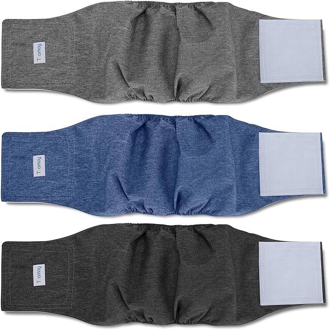 Teamoy 3pcs Reusable Wrap Diapers for Male Dogs, Washable Puppy Belly Band (L2, 20"-24" Waist, Black+ Gray+ Blue) - PAWPICO