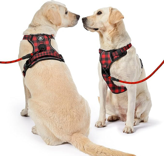 NESTROAD No Pull Dog Harness with Leash, Reflective No Choke Pet Vest Harness,Adjustable Soft Padded Dog Harness with Easy Control Handle for Large Dogs(Checkered Red,Large) NESTROAD
