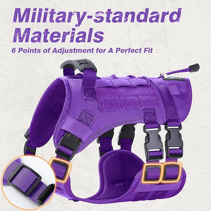 No Pull Tactical Dog Harness for Medium Dogs, Escape Proof Molle Dog Vest Harness and Leash Set, Adjustable Military Service Dog Harness with Handle for Medium Large Dogs(M:28"-31" Chest) Yungaspy