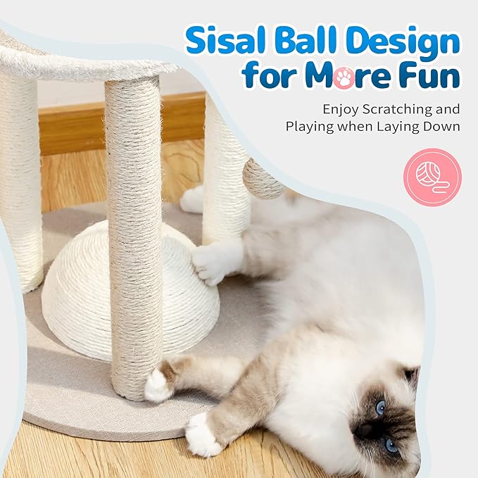 Made4Pets Cat Scratching Post,3 Cat Scratcher Posts with Soft Carpet Covered Perch,4 in 1 Kitten Toy,17" Small Cute Cat Tree Cat Tower with Hanging Ball Cat Toy, Scratching Posts for Indoor Cats - PAWPICO